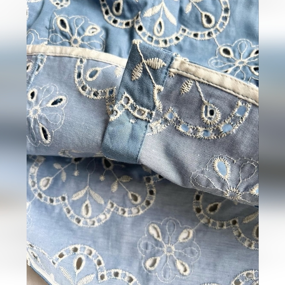 SÉZANE Jordanna Ebroidered Scalloped Button Front Top Denim  Blue 34 - Picture 9 of 14